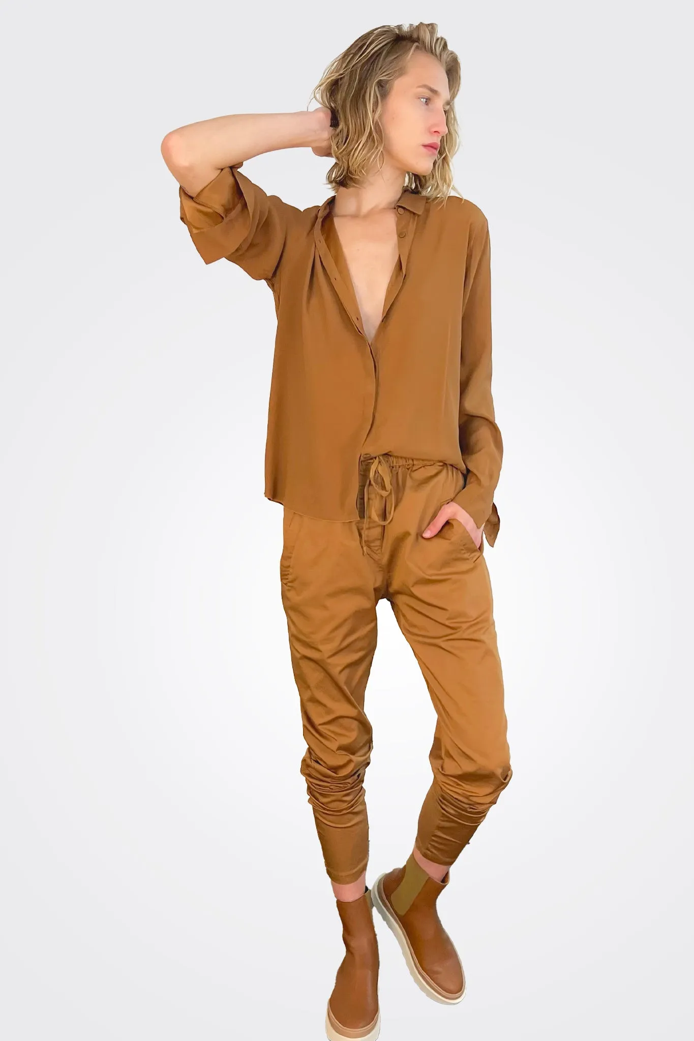 Silk Satin Shirt - Camel