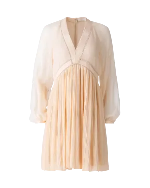 Silk V-Neck Pleated Dress