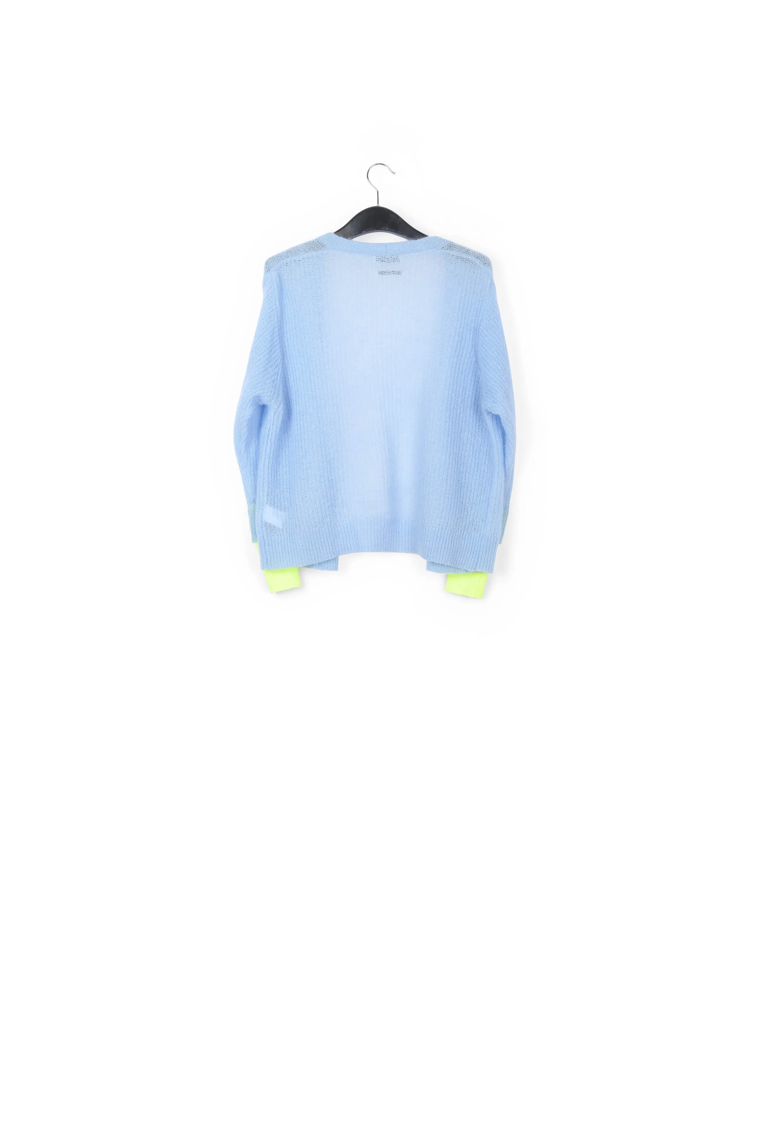 Sky blue mohair-blend cardigan with neon cuffs