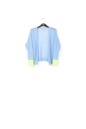 Sky blue mohair-blend cardigan with neon cuffs