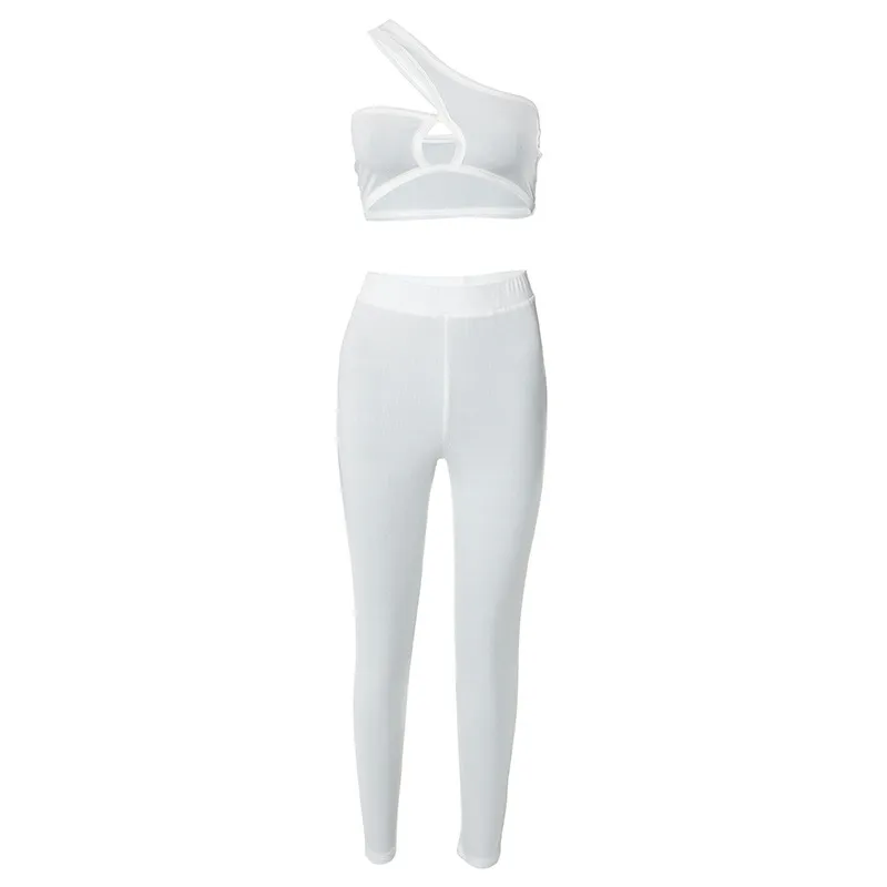 Sleeveless Asymmetrical Crop Top and Long Skinny Pants Set
