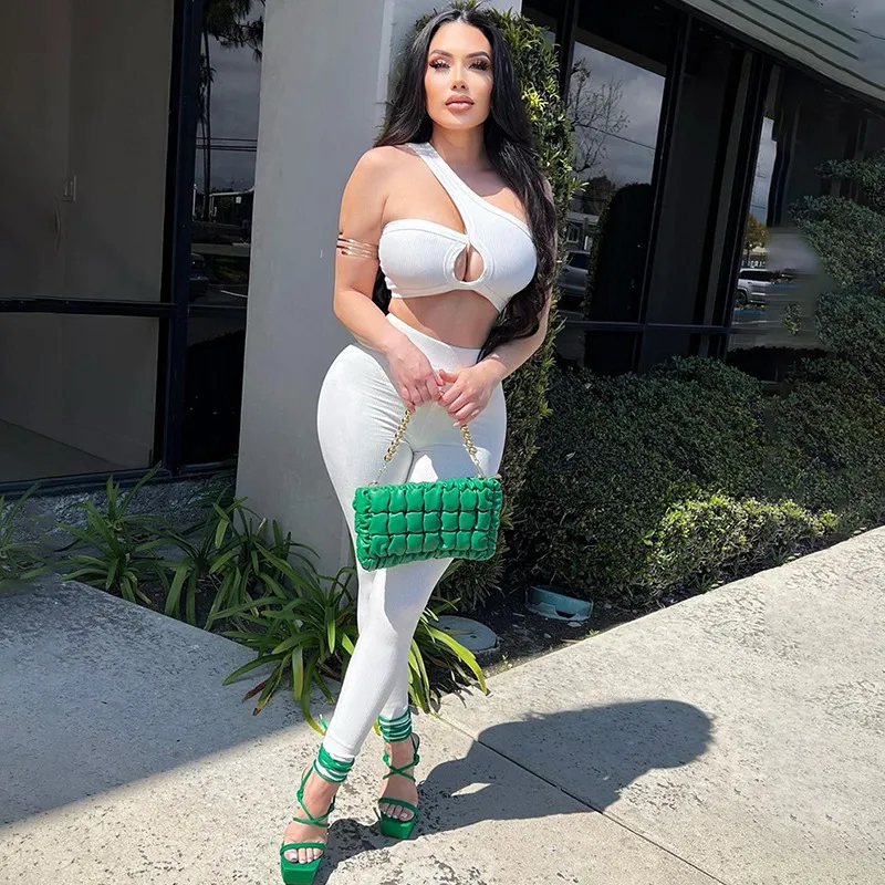 Sleeveless Asymmetrical Crop Top and Long Skinny Pants Set