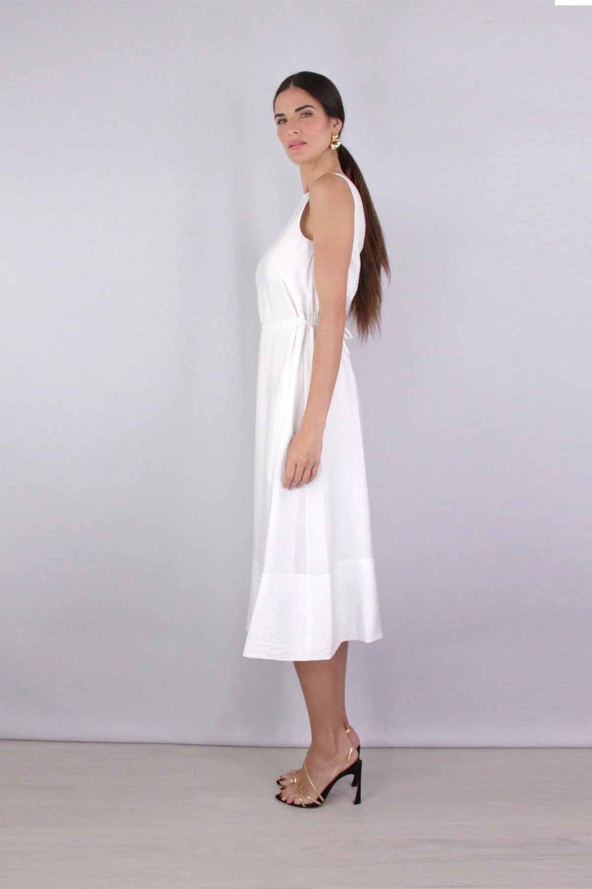 Sleeveless Cross Back Dress in Optic White