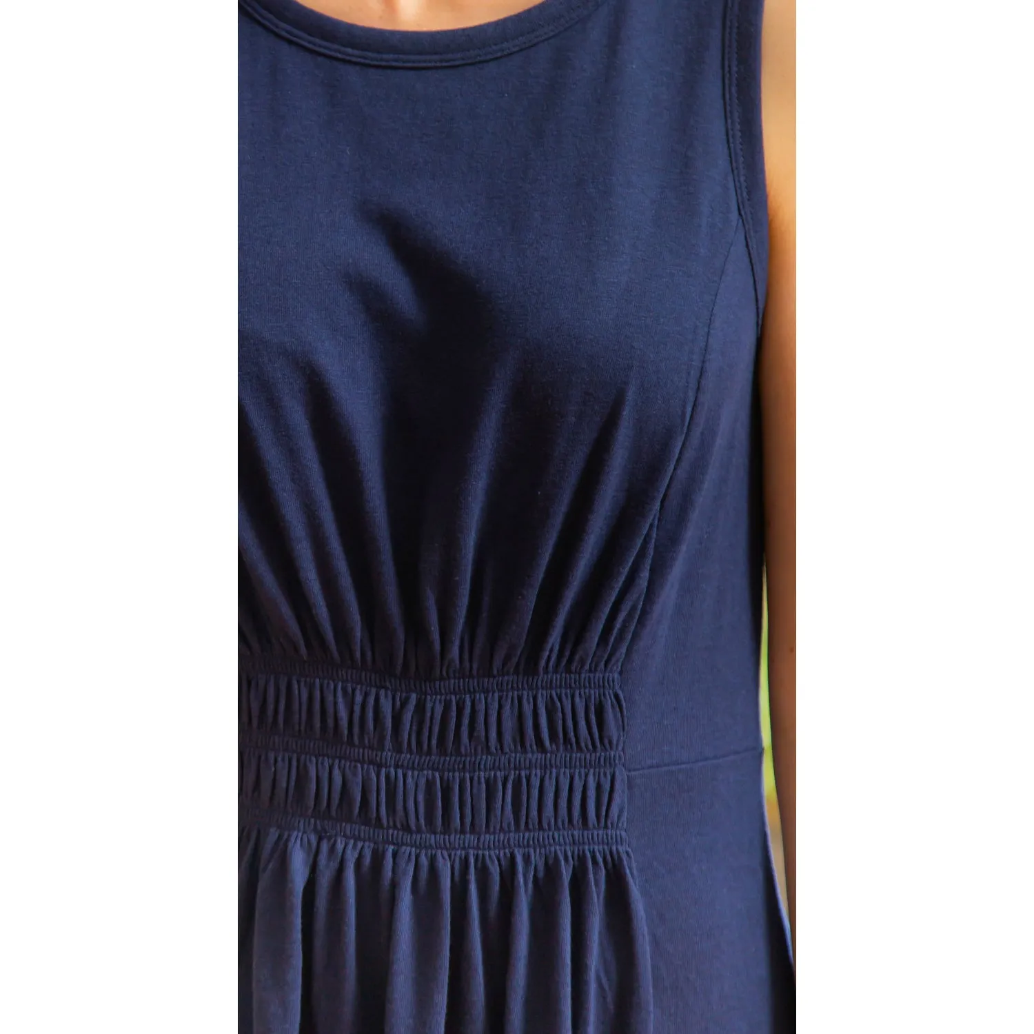 Sleeveless Dress, Navy, Sizes include 1S, 2M, 2L, 1 XL. Dress length is 40",7tun251