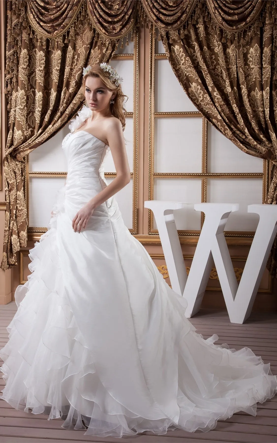 Sleeveless Side-Ruched Ball Gown with Beading and Ruffles-GC_707174