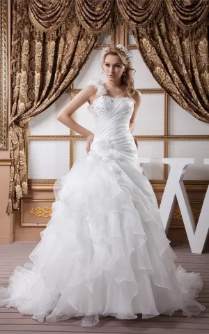Sleeveless Side-Ruched Ball Gown with Beading and Ruffles-GC_707174