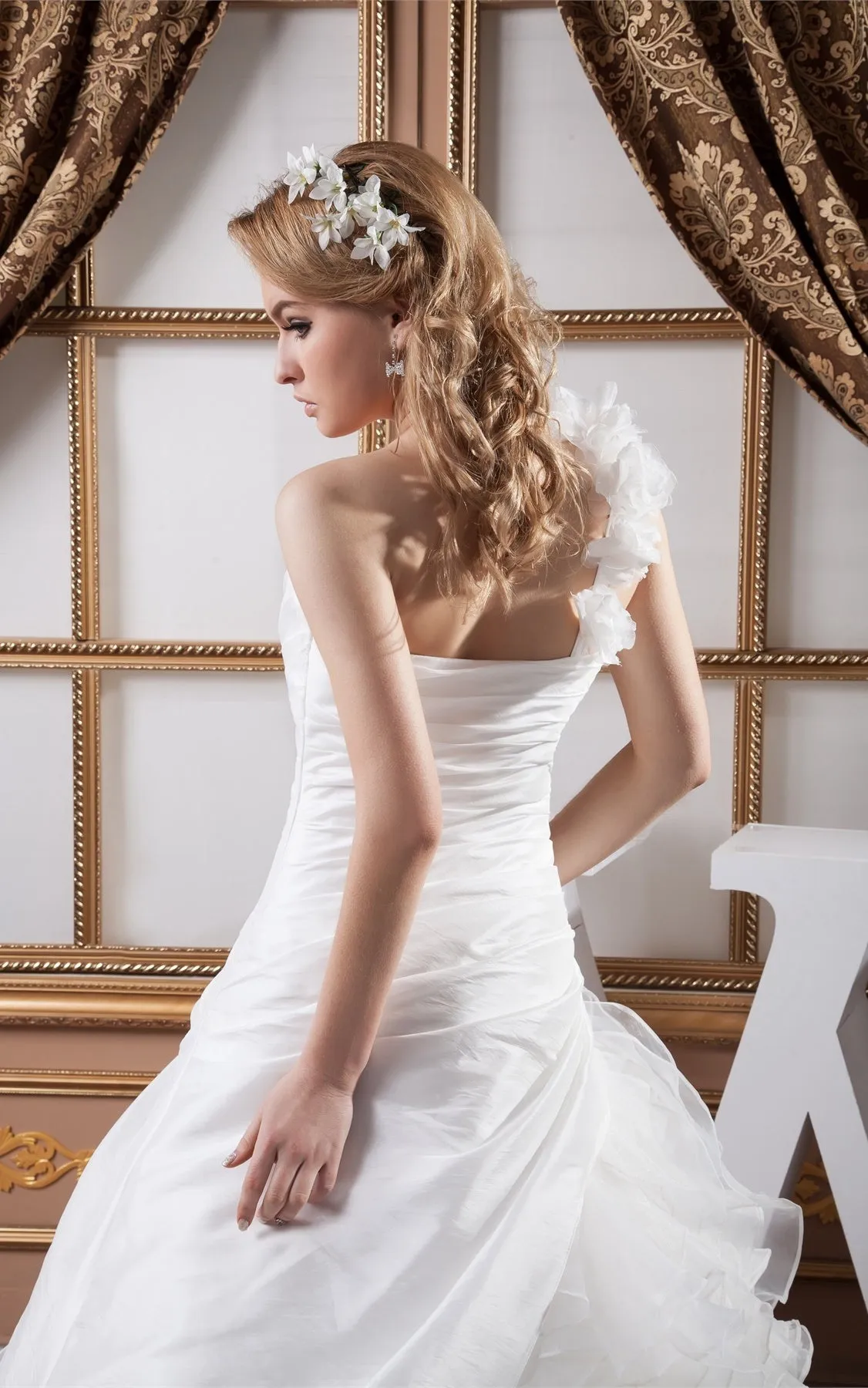 Sleeveless Side-Ruched Ball Gown with Beading and Ruffles-GC_707174