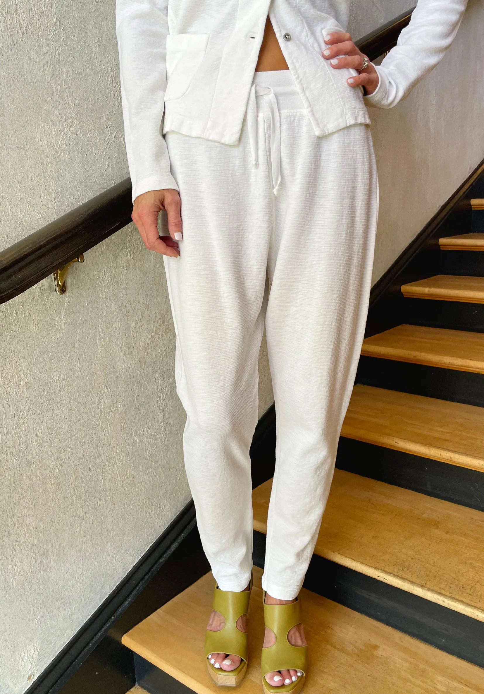 Slim Fit Shot Cotton Pants - White