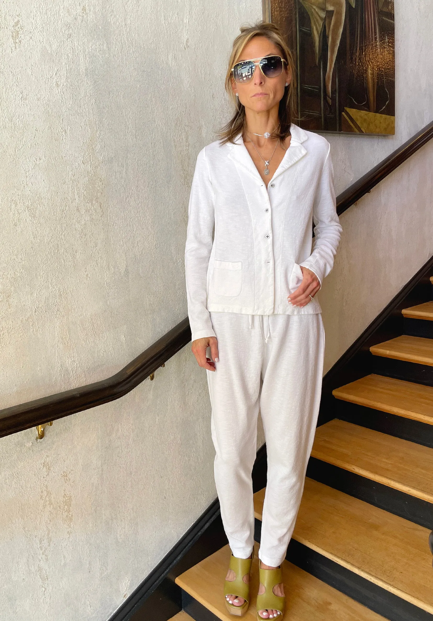 Slim Fit Shot Cotton Pants - White