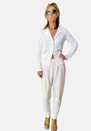 Slim Fit Shot Cotton Pants - White