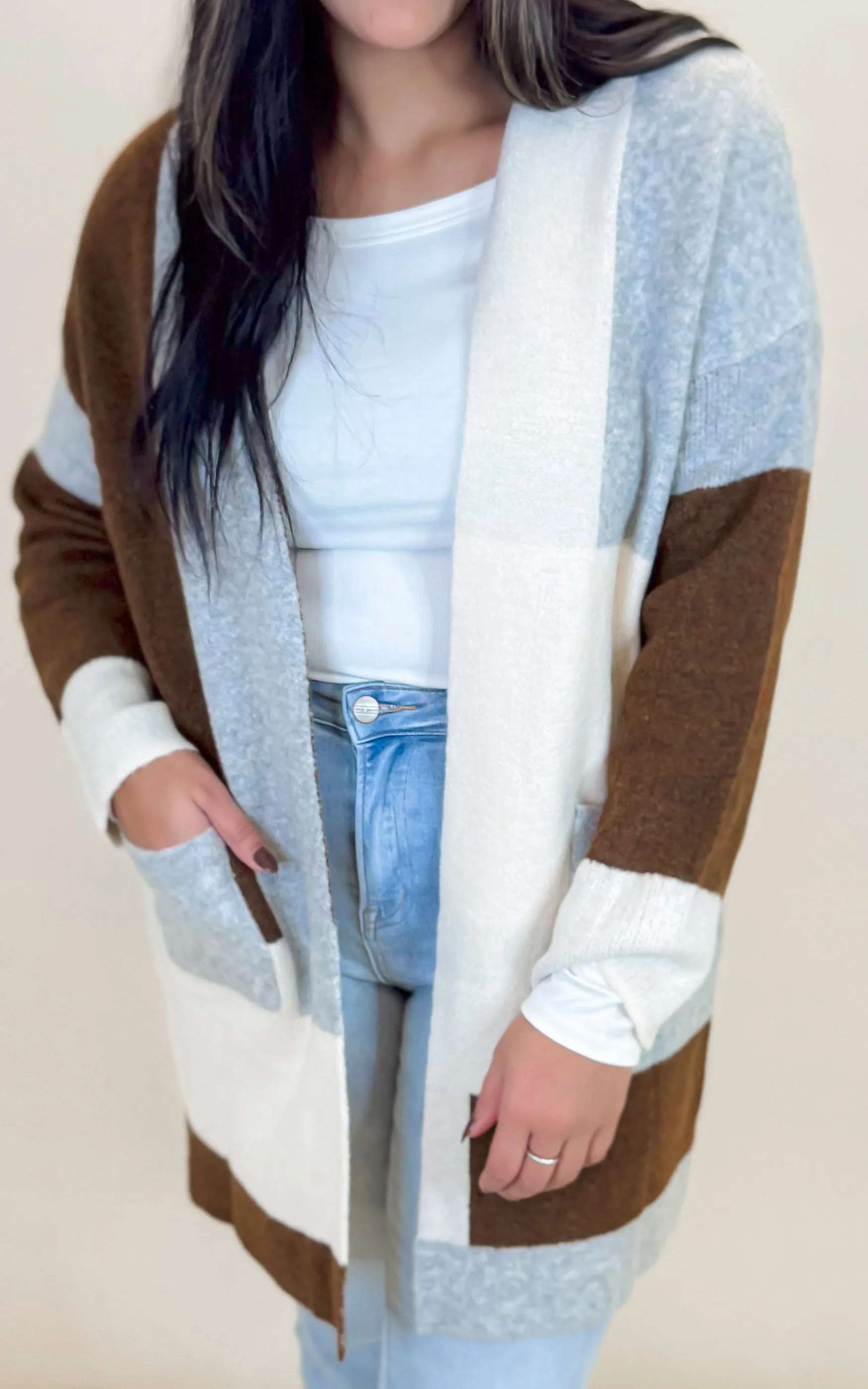 Soft Knit Color Block Open Cardigan - Final Sale