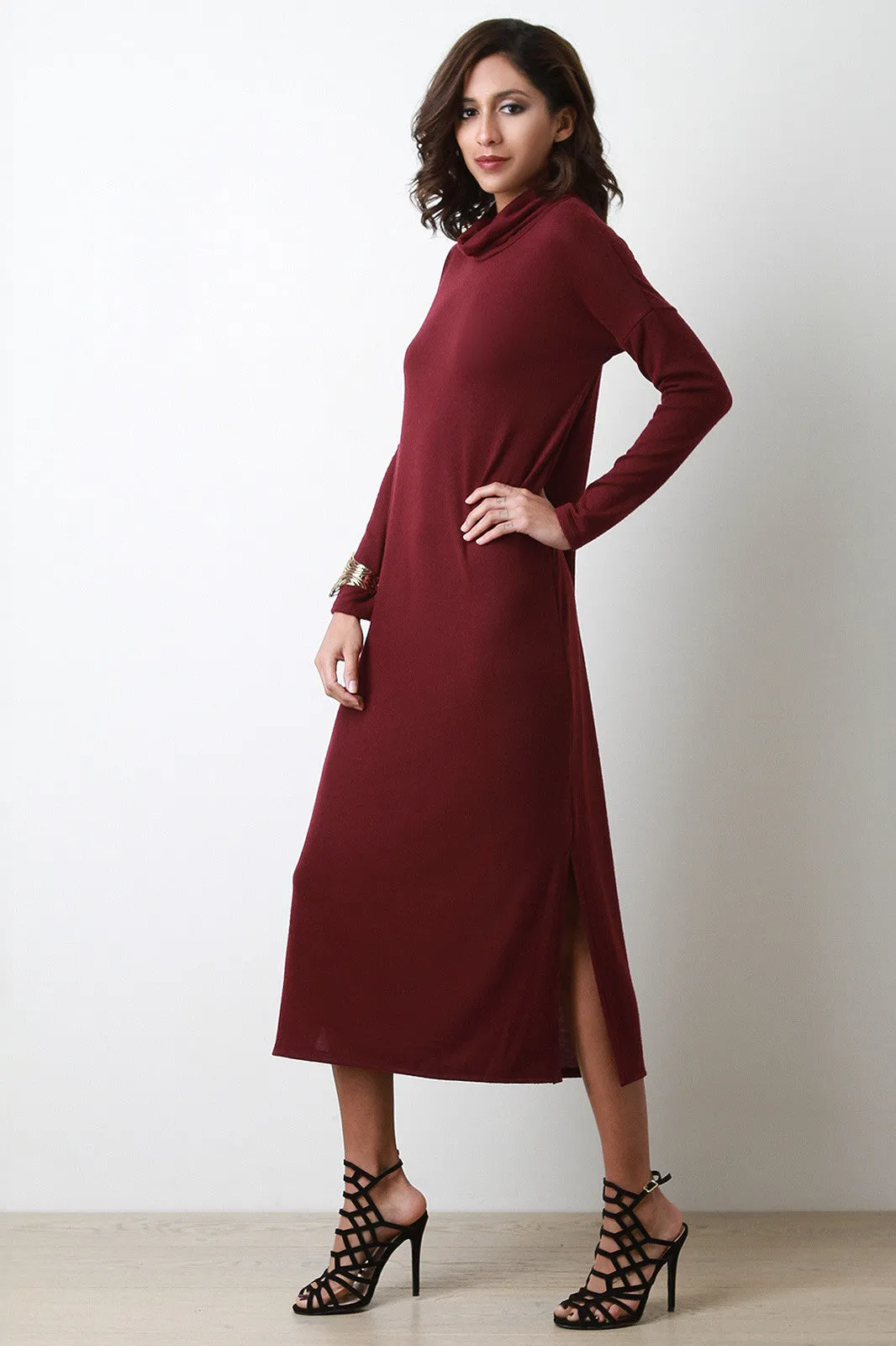 Soft Knit Cowl Neck Maxi Shift Dress