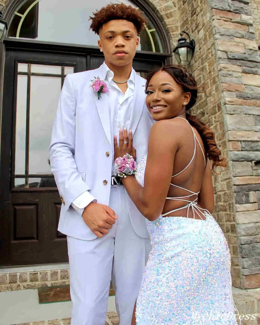 Sparkling Spaghetti Straps Long Sequin White Iridescent Prom Dresses UK