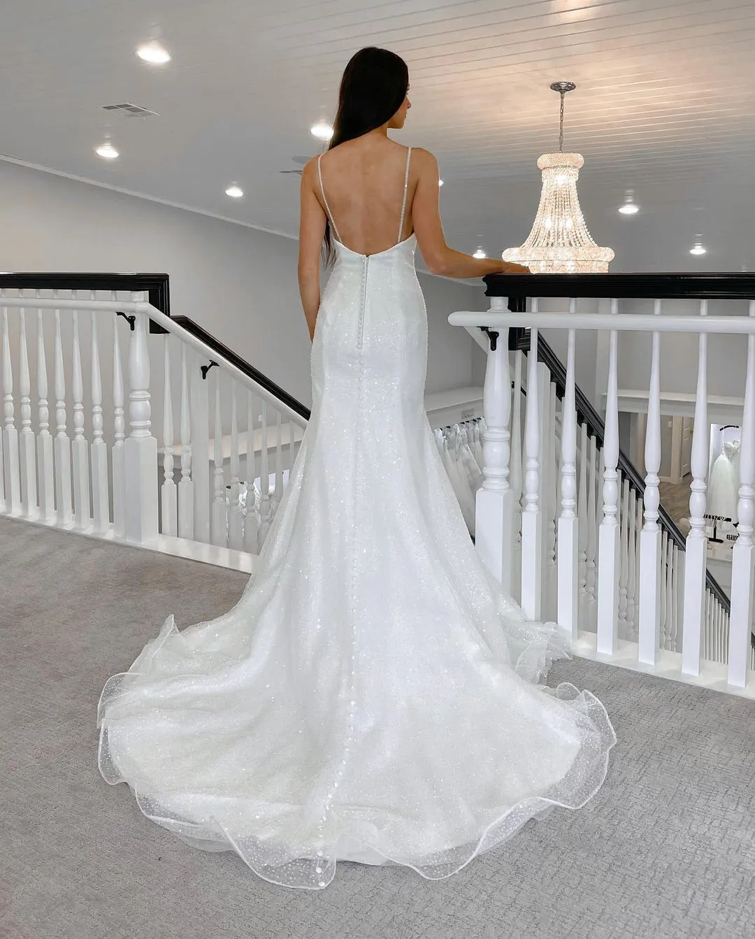 Sparkly Mermaid V Neck Sequins White Wedding Dresses