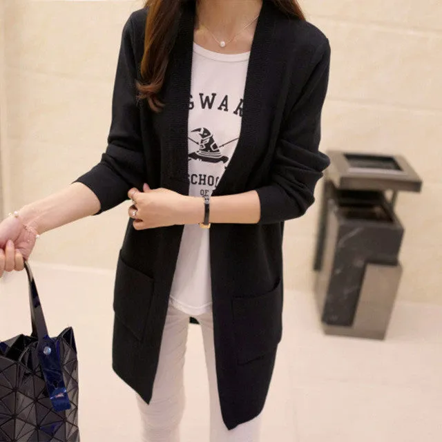 Spring and Autumn Women's Top Medium-long Cardigan Outerwear Sweater