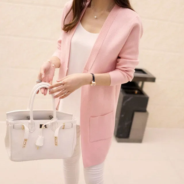 Spring and Autumn Women's Top Medium-long Cardigan Outerwear Sweater