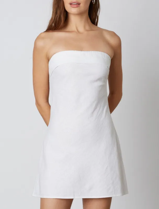 Strapless Linen Open Back Cowl Mini Dress