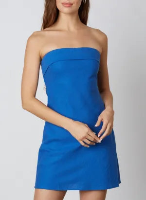 Strapless Linen Open Back Cowl Mini Dress