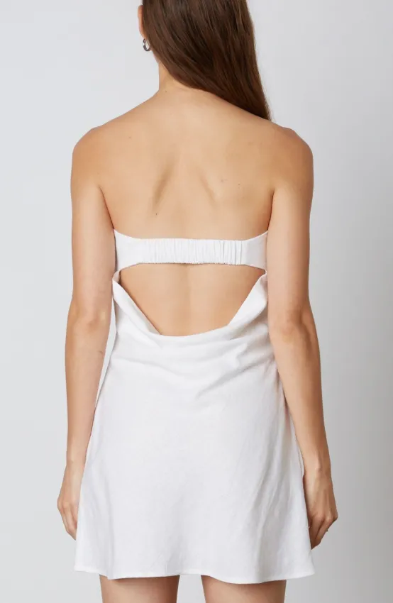 Strapless Linen Open Back Cowl Mini Dress