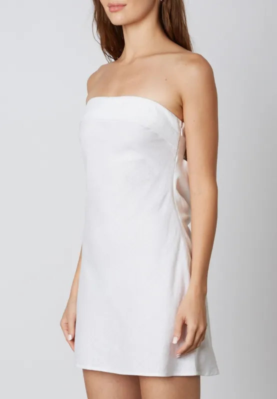 Strapless Linen Open Back Cowl Mini Dress