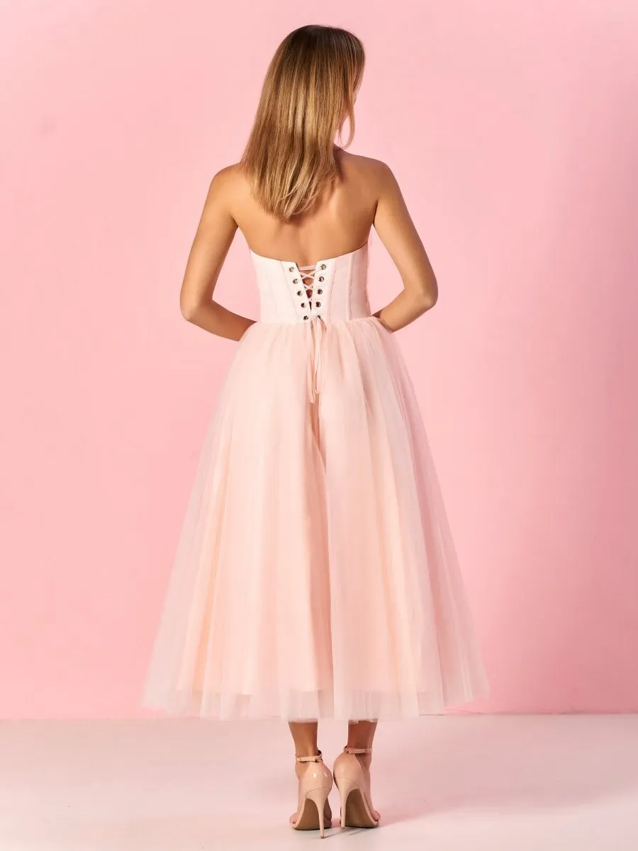 Strapless Puffy Midi Tulle Dresses