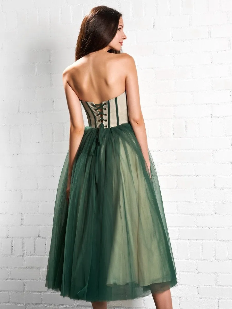 Strapless Puffy Midi Tulle Dresses