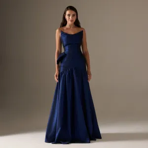 Strapless Ruched Taffeta Floor Length Dress