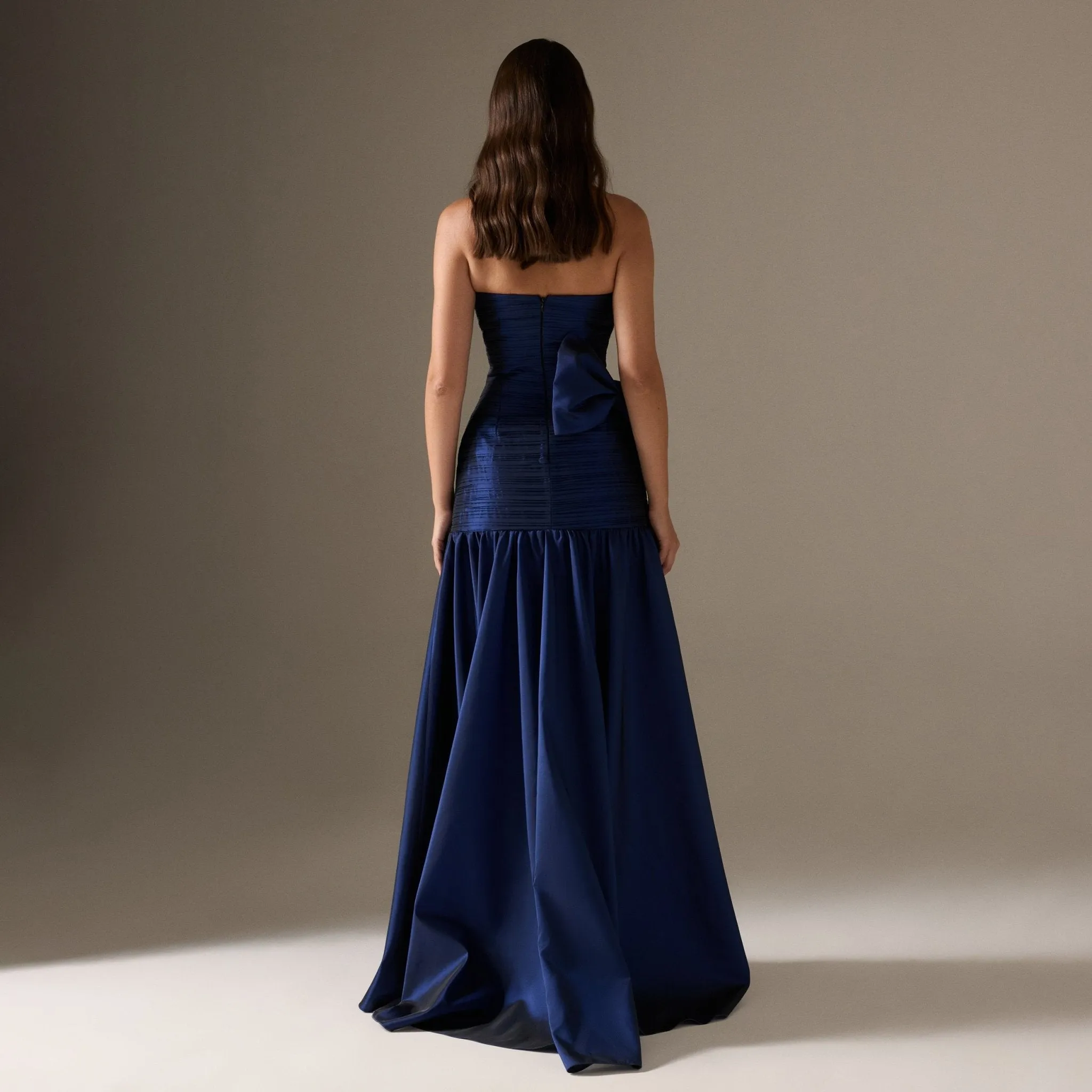 Strapless Ruched Taffeta Floor Length Dress