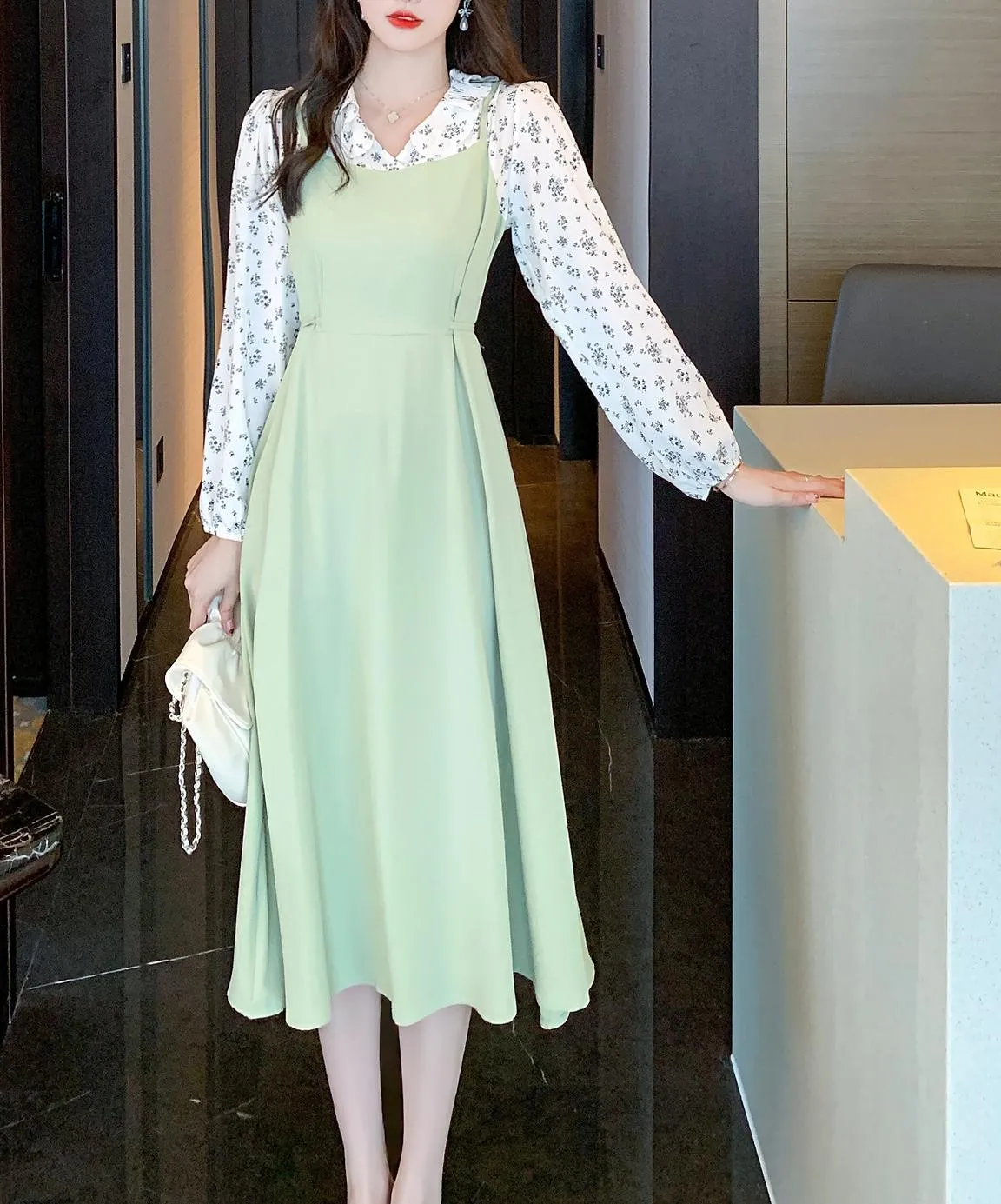 Strappy Mao Inspired Tea Tea Dress with Waist Detail