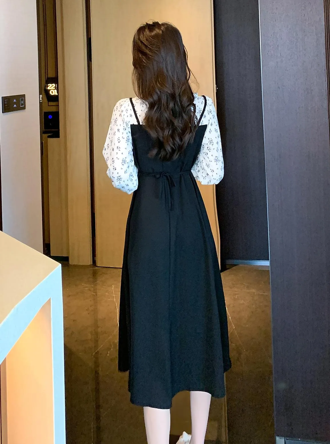 Strappy Mao Inspired Tea Tea Dress with Waist Detail