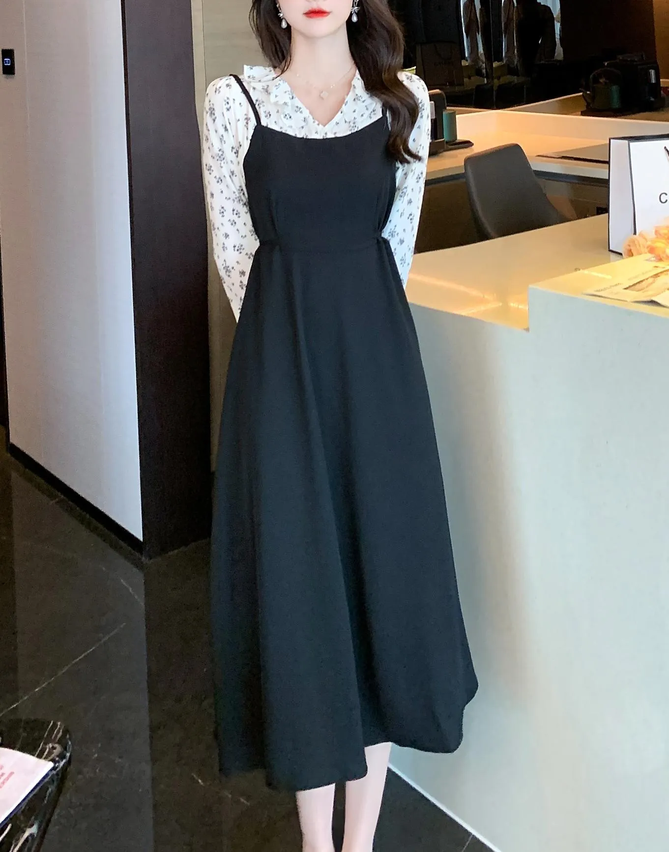 Strappy Mao Inspired Tea Tea Dress with Waist Detail
