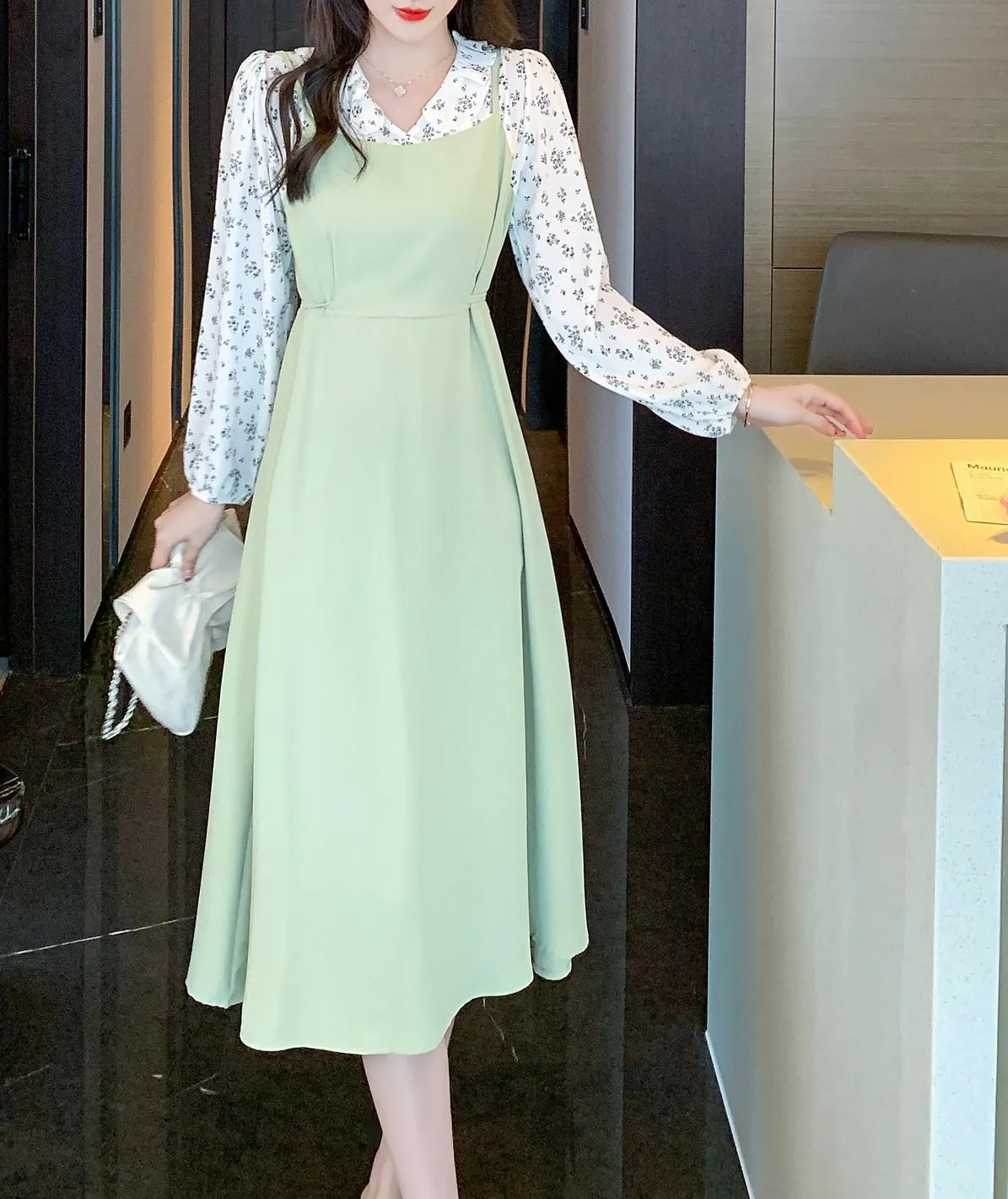 Strappy Mao Inspired Tea Tea Dress with Waist Detail