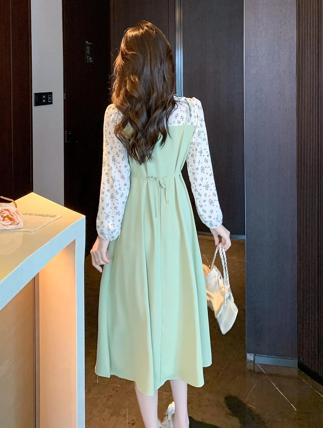 Strappy Mao Inspired Tea Tea Dress with Waist Detail
