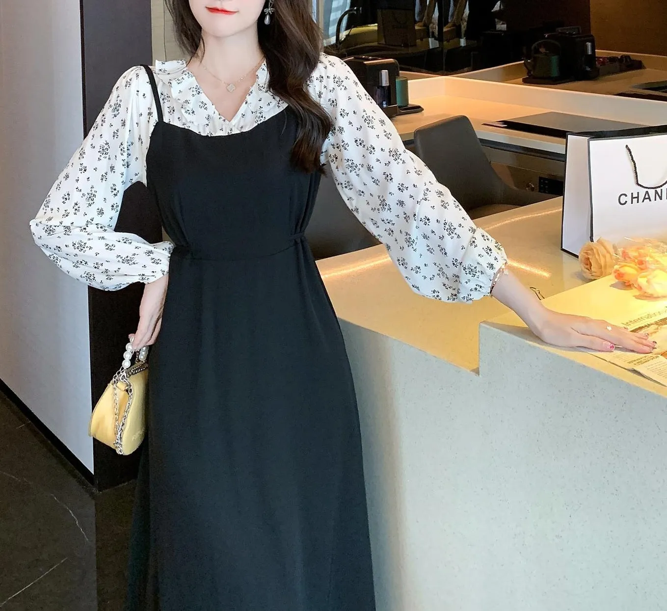 Strappy Mao Inspired Tea Tea Dress with Waist Detail