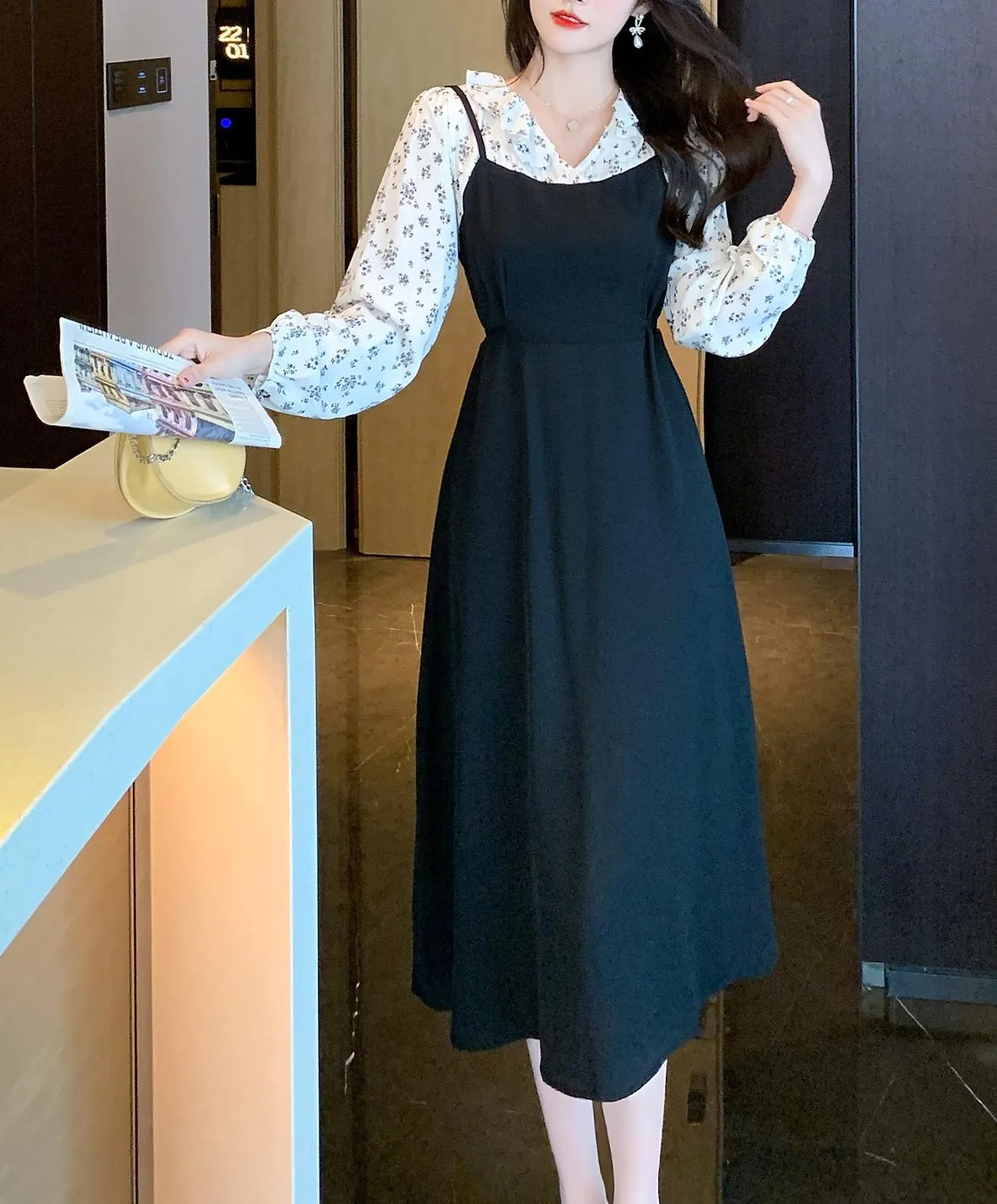 Strappy Mao Inspired Tea Tea Dress with Waist Detail