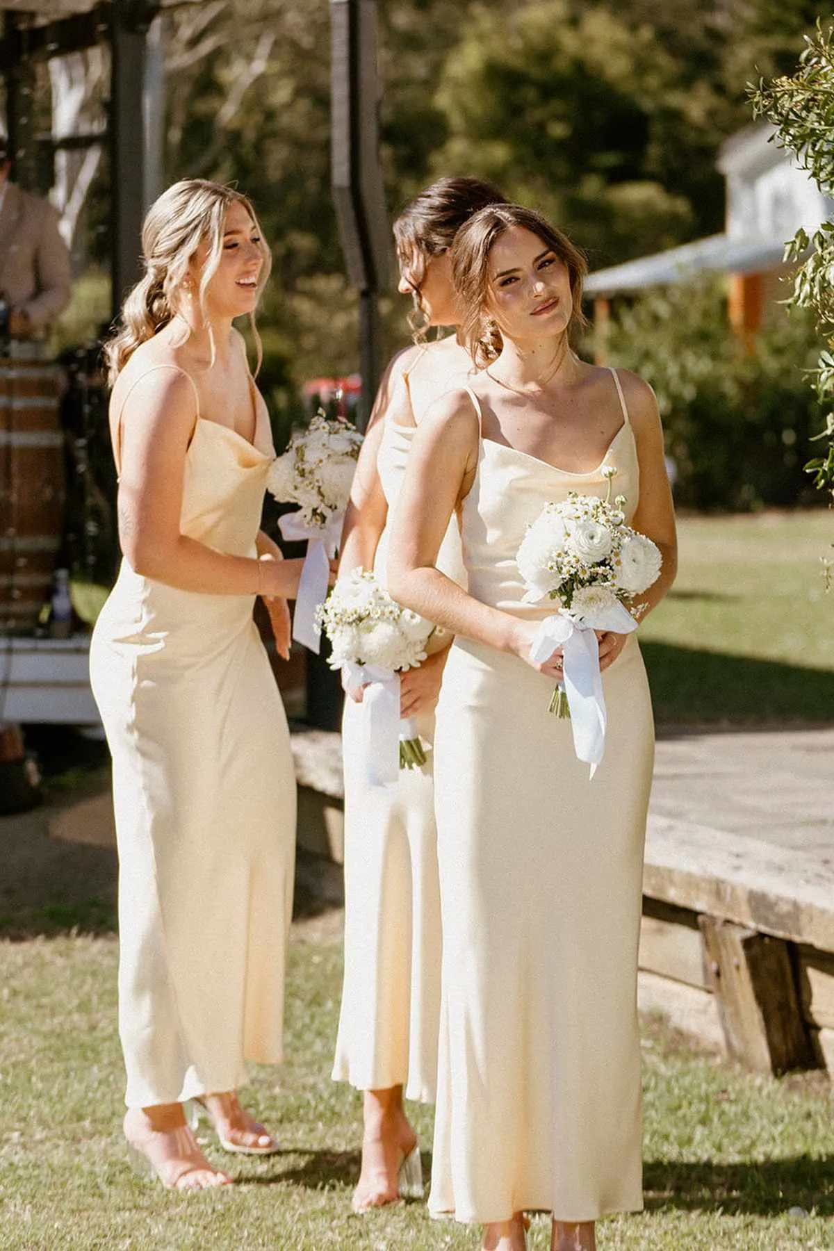 Straps Pink Sheath Tea Length Bridesmaid Dress