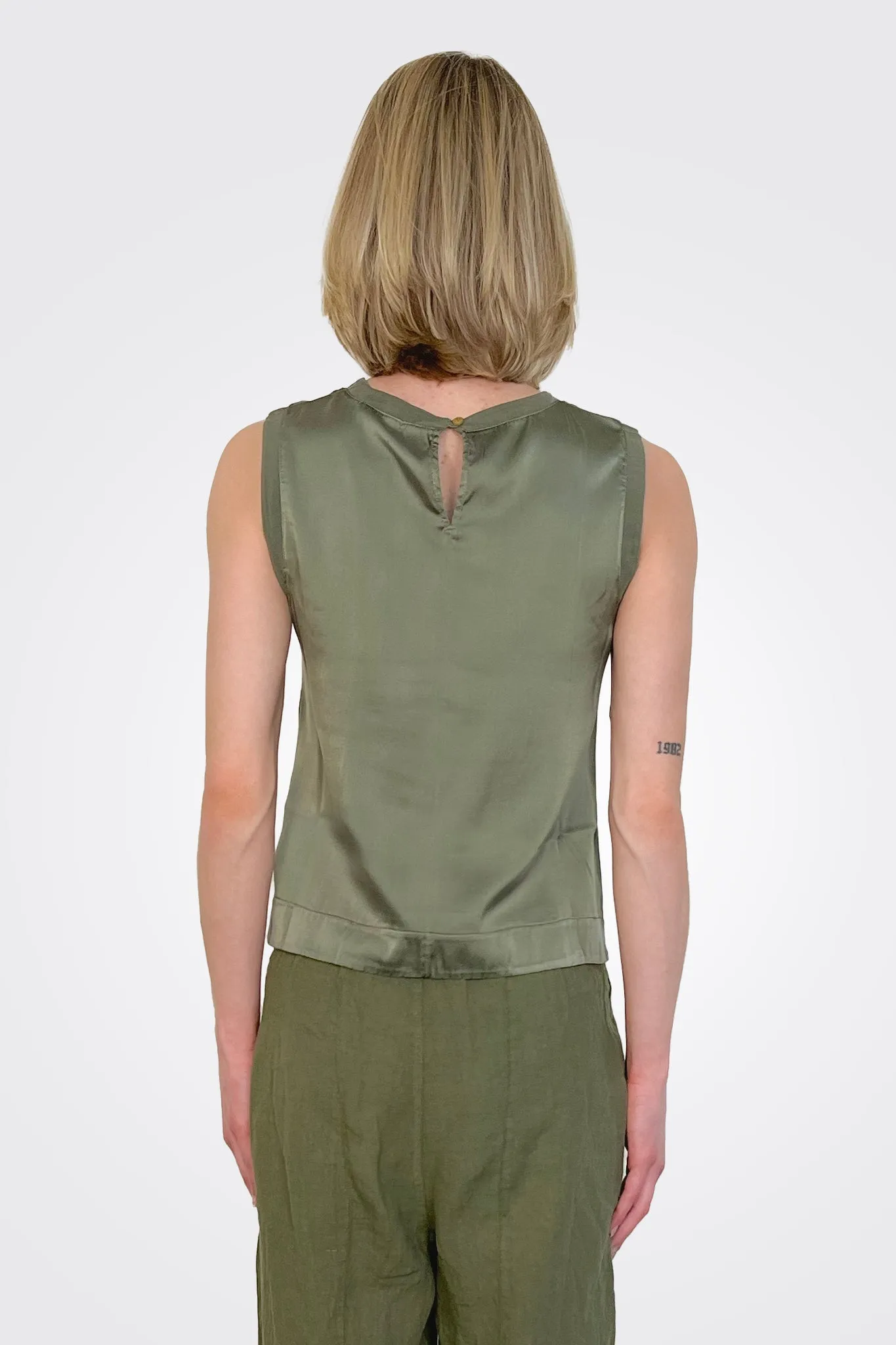 Stretch Silk Satin Tank - Green
