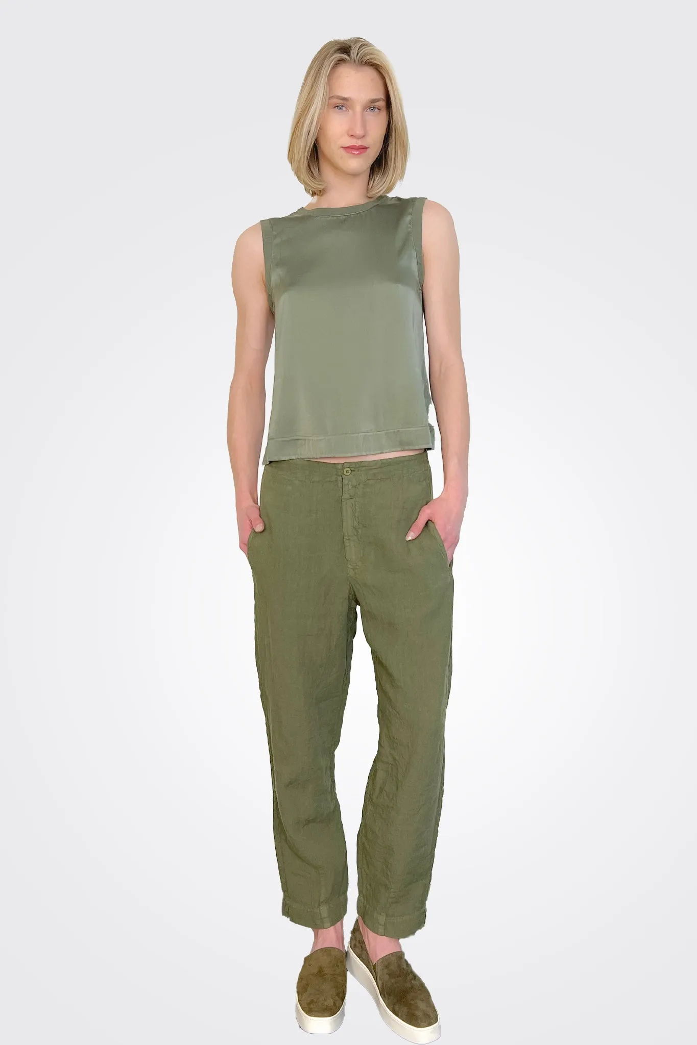 Stretch Silk Satin Tank - Green