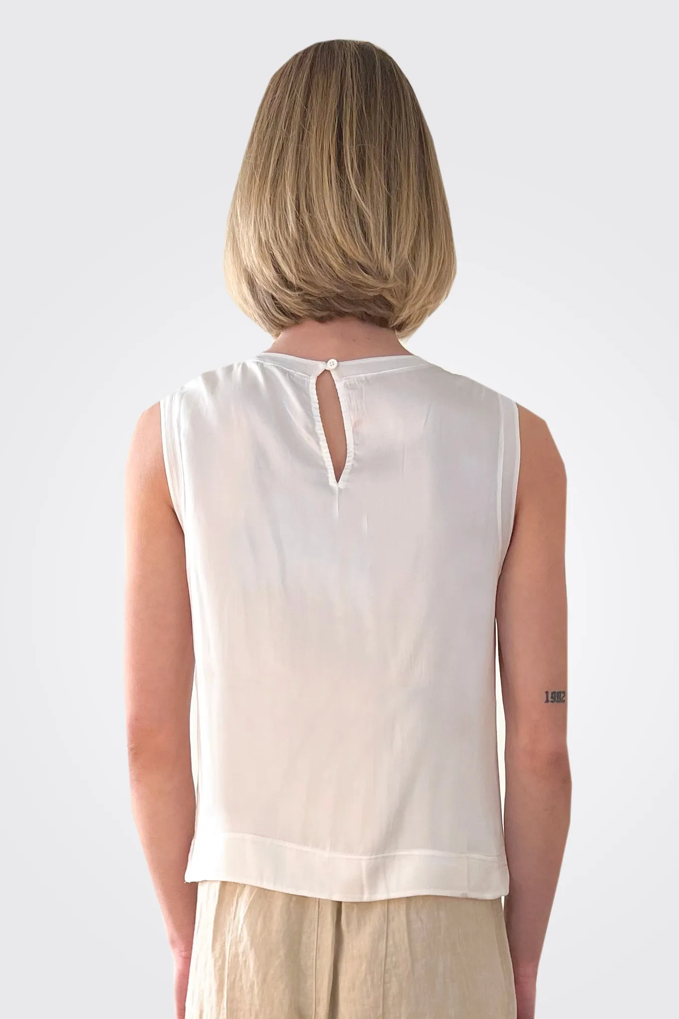 Stretch Silk Satin Tank - White
