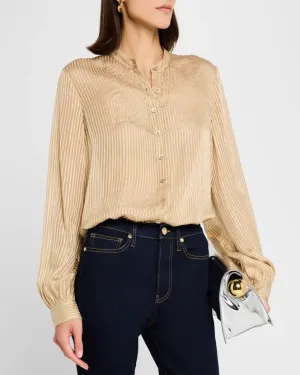 Stripe Button Front Top - Champagne Multi