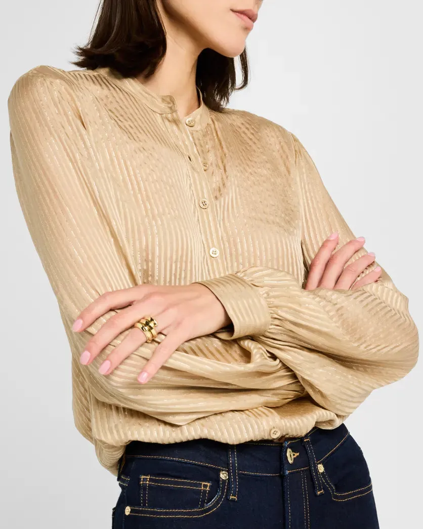 Stripe Button Front Top - Champagne Multi