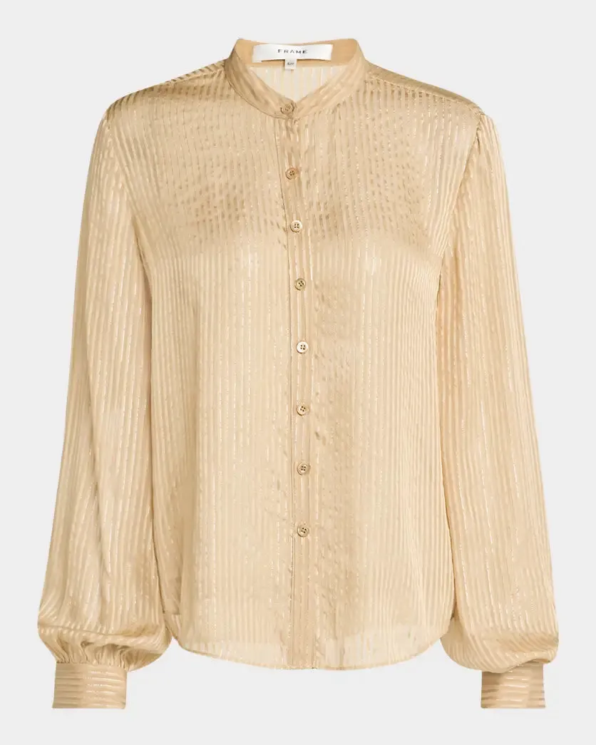 Stripe Button Front Top - Champagne Multi