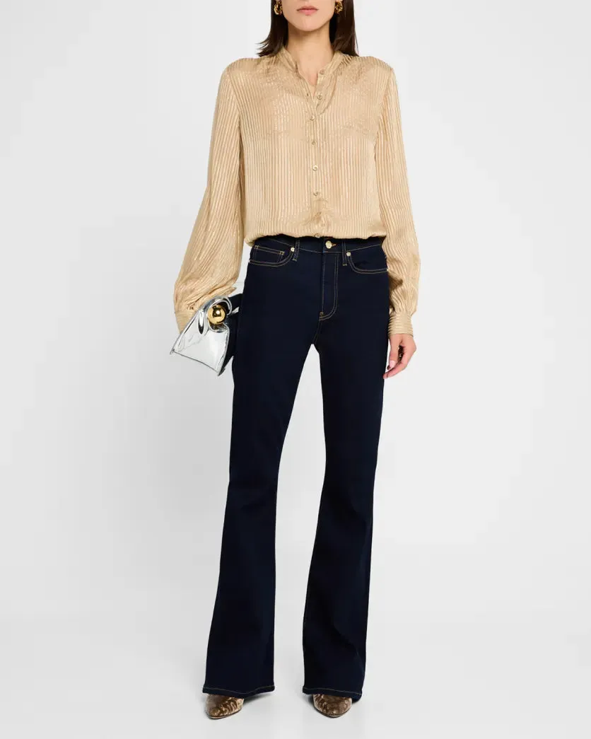 Stripe Button Front Top - Champagne Multi