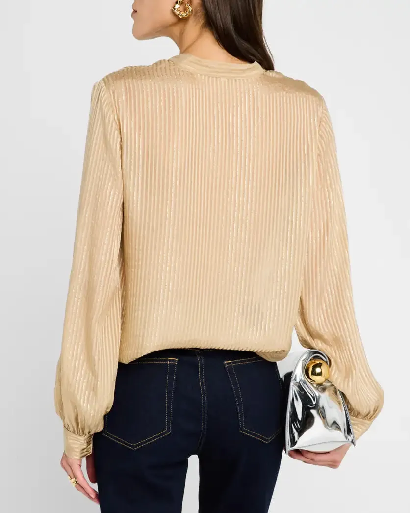 Stripe Button Front Top - Champagne Multi