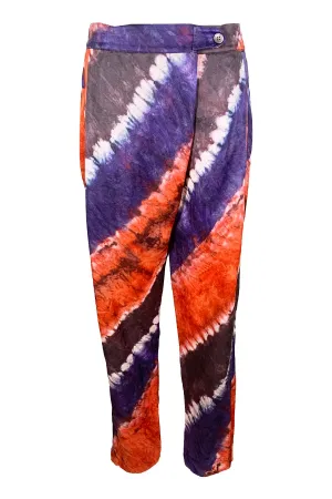 Stripe Print Silk Cotton Sateen Front Flat Pant