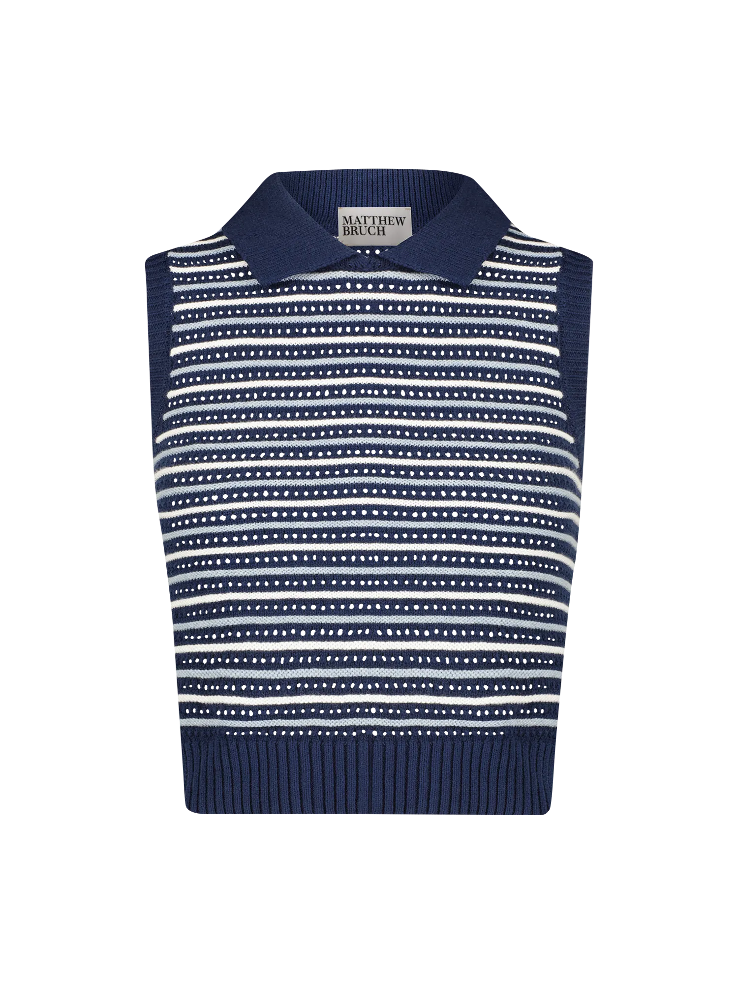 Striped Mesh Collar Tank