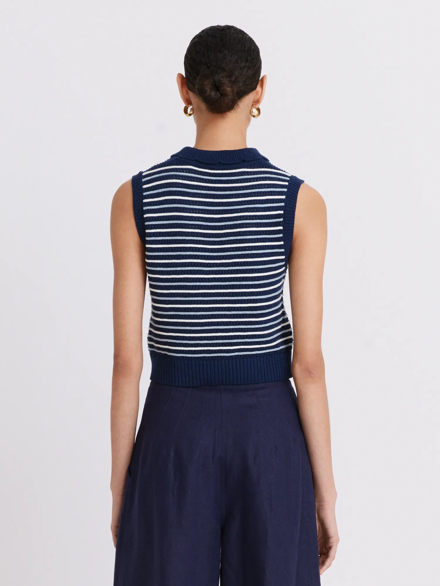 Striped Mesh Collar Tank