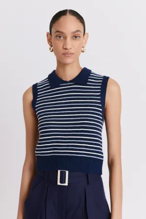 Striped Mesh Collar Tank