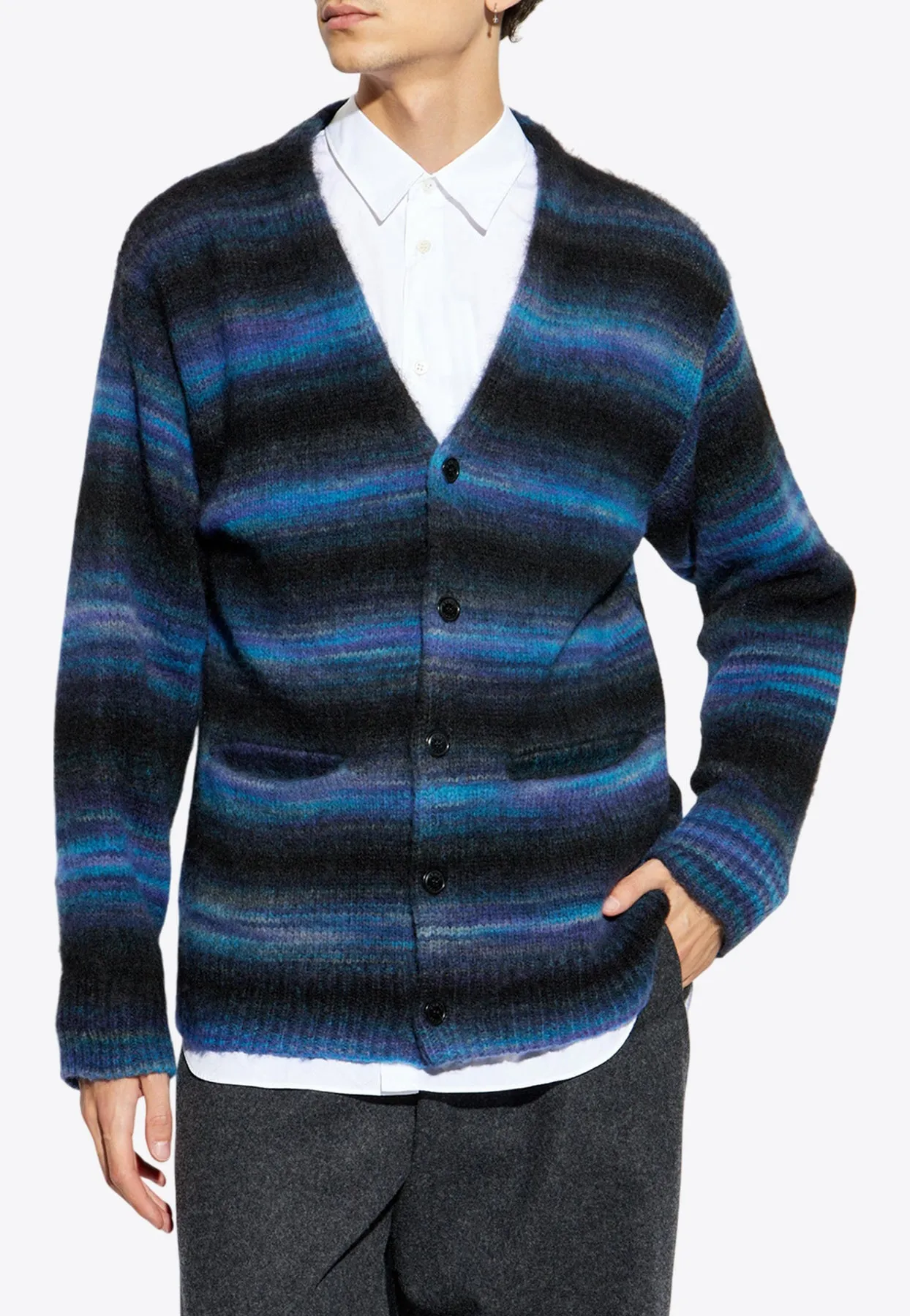 Striped Wool V-neck Cardigan