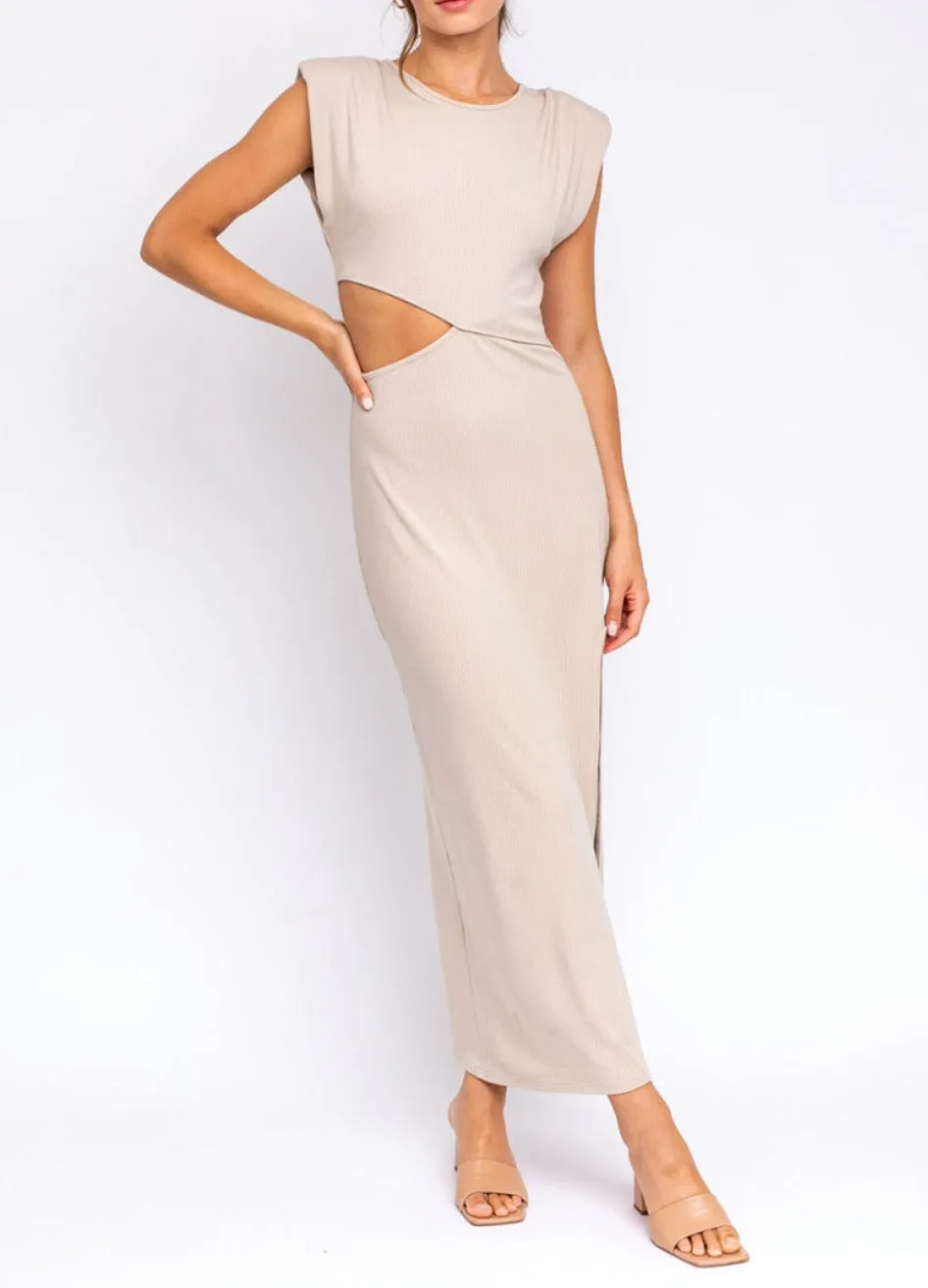 Strong Shoulder Sleeveless Cut Out Maxi Dress